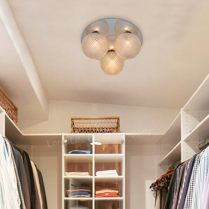 Round 3 Way Chrome Ceiling Light Frosted Pinecone Glass - Energy Light Bulbs - Free delivery on all orders