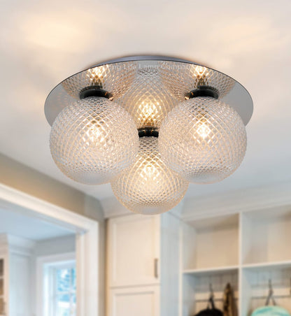 Round 3 Way Chrome Ceiling Light Frosted Pinecone Glass - Energy Light Bulbs - Free delivery on all orders