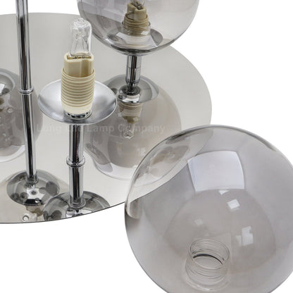 Round Chrome Ceiling Light 5 Smoked Grey Glass Globe Shades Flush Mount with G9 LED 5w Warm White - Energy Light Bulbs - Free delivery on all orders
