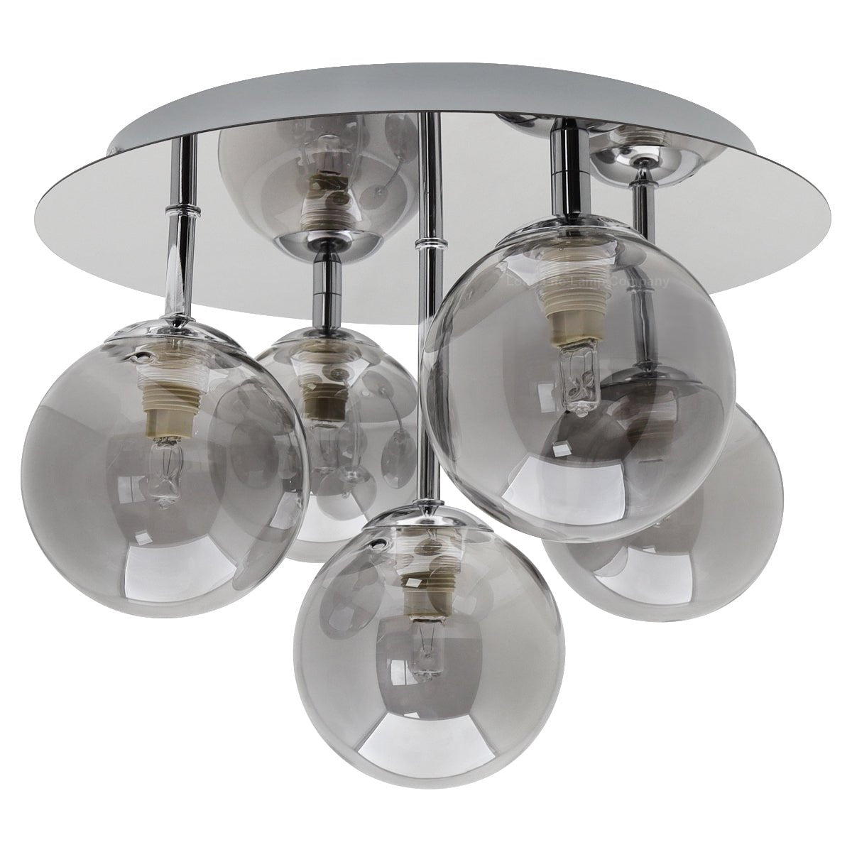Round Chrome Ceiling Light 5 Smoked Grey Glass Globe Shades Flush Mount with G9 LED 5w Warm White - Energy Light Bulbs - Free delivery on all orders