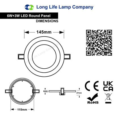 Round Dual Colour LED 6w Ceiling Recessed Panel Spot Light Blue and White - Free delivery on all orders
