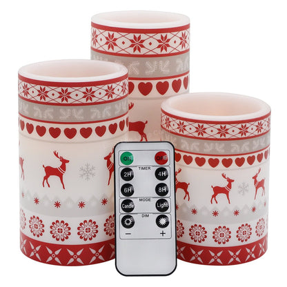 Set Of 3 USB Rechargeable LED Wax Christmas Reindeer Flameless Candles With Remote Control - Energy Light Bulbs - Free delivery on all orders