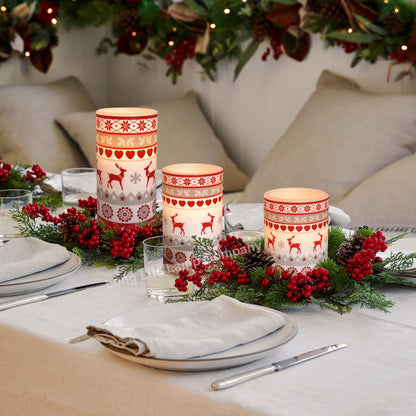 Set Of 3 USB Rechargeable LED Wax Christmas Reindeer Flameless Candles With Remote Control - Energy Light Bulbs - Free delivery on all orders