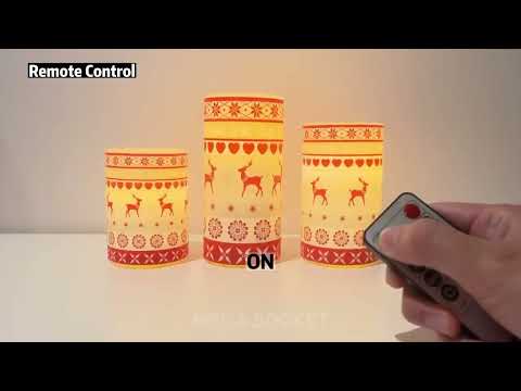 Set Of 3 USB Rechargeable LED Wax Christmas Reindeer Flameless Candles With Remote Control - Energy Light Bulbs - Free delivery on all orders