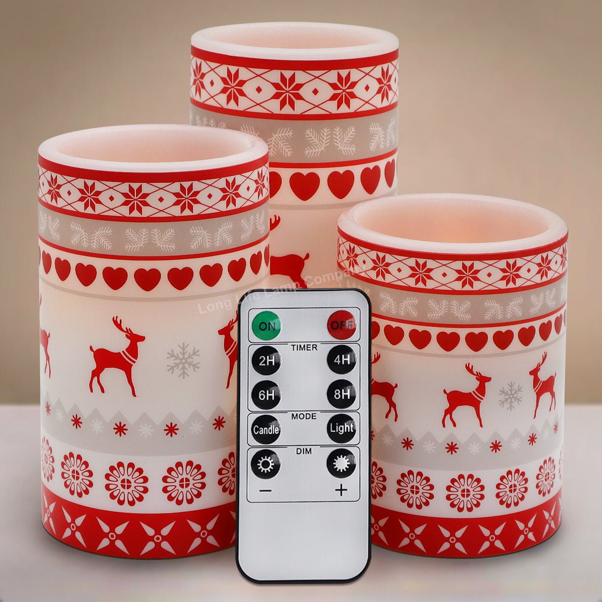 Set Of 3 USB Rechargeable LED Wax Christmas Reindeer Flameless Candles With Remote Control - Energy Light Bulbs - Free delivery on all orders