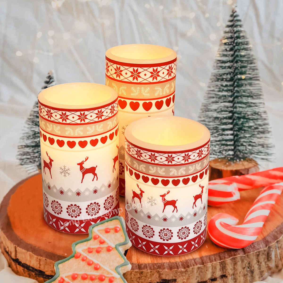 Set Of 3 USB Rechargeable LED Wax Christmas Reindeer Flameless Candles With Remote Control - Energy Light Bulbs - Free delivery on all orders