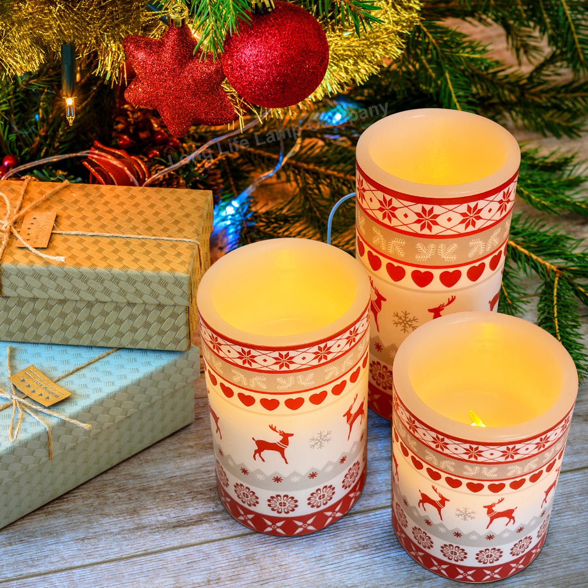 Set Of 3 USB Rechargeable LED Wax Christmas Reindeer Flameless Candles With Remote Control - Energy Light Bulbs - Free delivery on all orders