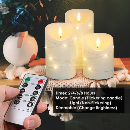 Set Of 3 USB Rechargeable LED Wax Coiled Fairy Flameless Candles With Remote Control - Energy Light Bulbs - Free delivery on all orders