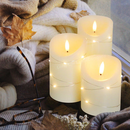 Set Of 3 USB Rechargeable LED Wax Coiled Fairy Flameless Candles With Remote Control - Energy Light Bulbs - Free delivery on all orders