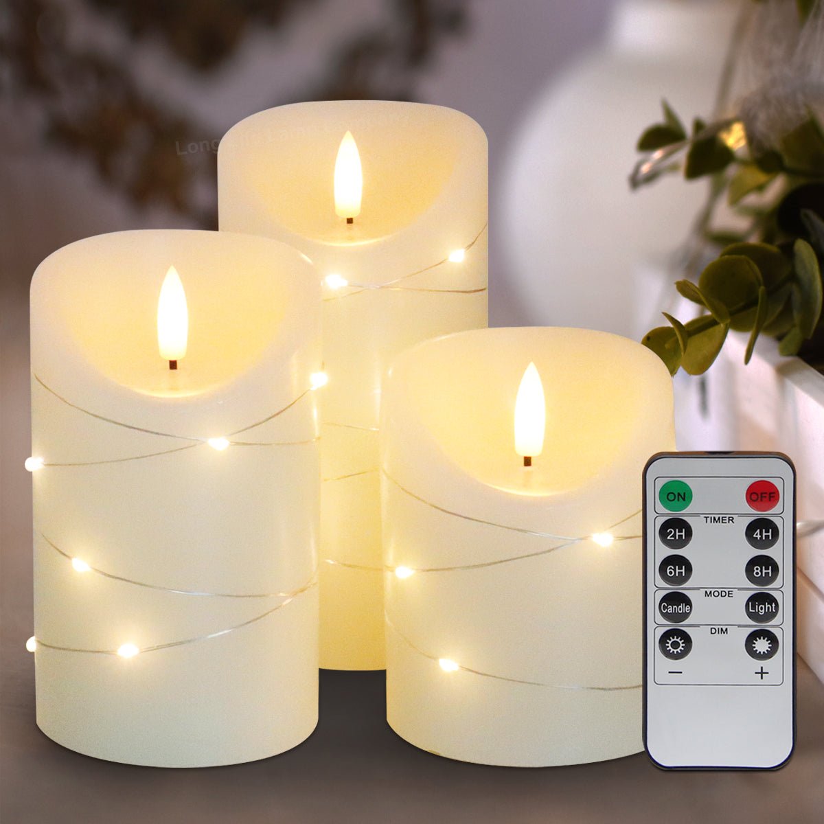 Set Of 3 USB Rechargeable LED Wax Coiled Fairy Flameless Candles With Remote Control - Energy Light Bulbs - Free delivery on all orders