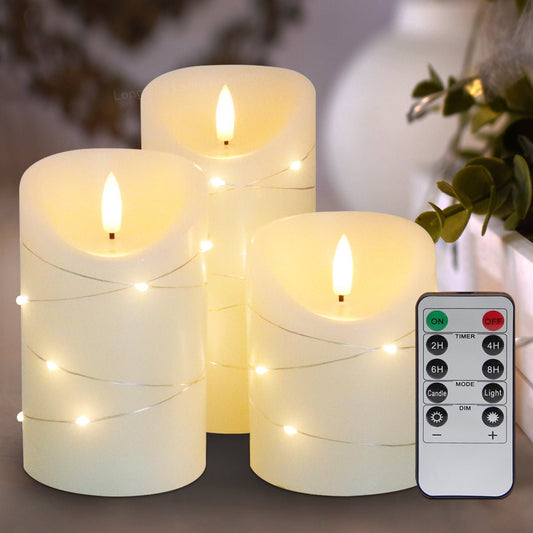 Set Of 3 USB Rechargeable LED Wax Coiled Fairy Flameless Candles With Remote Control - Energy Light Bulbs - Free delivery on all orders