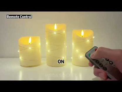 Set Of 3 USB Rechargeable LED Wax Coiled Fairy Flameless Candles With Remote Control - Energy Light Bulbs - Free delivery on all orders