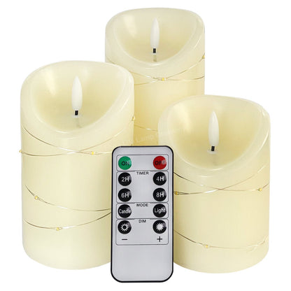 Set Of 3 USB Rechargeable LED Wax Coiled Fairy Flameless Candles With Remote Control - Energy Light Bulbs - Free delivery on all orders