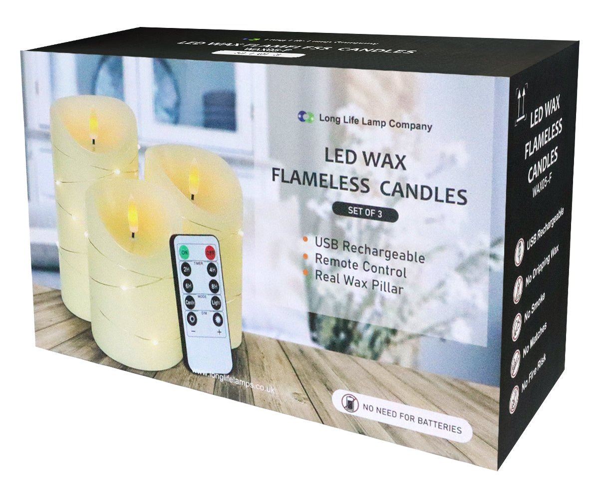 Set Of 3 USB Rechargeable LED Wax Coiled Fairy Flameless Candles With Remote Control - Energy Light Bulbs - Free delivery on all orders