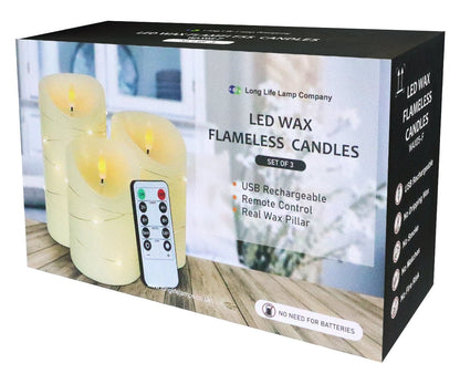 Set Of 3 USB Rechargeable LED Wax Coiled Fairy Flameless Candles With Remote Control - Energy Light Bulbs - Free delivery on all orders
