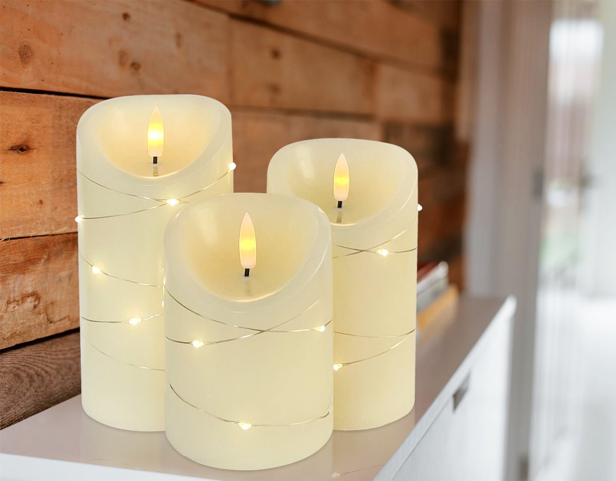 Set Of 3 USB Rechargeable LED Wax Coiled Fairy Flameless Candles With Remote Control - Energy Light Bulbs - Free delivery on all orders