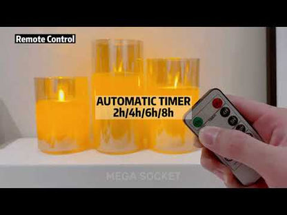 Set of 3 USB Rechargeable LED Wax Gold Glass Flameless Candles with Remote Control - Energy Light Bulbs - Free delivery on all orders
