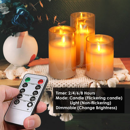 Set of 3 USB Rechargeable LED Wax Gold Glass Flameless Candles with Remote Control - Energy Light Bulbs - Free delivery on all orders
