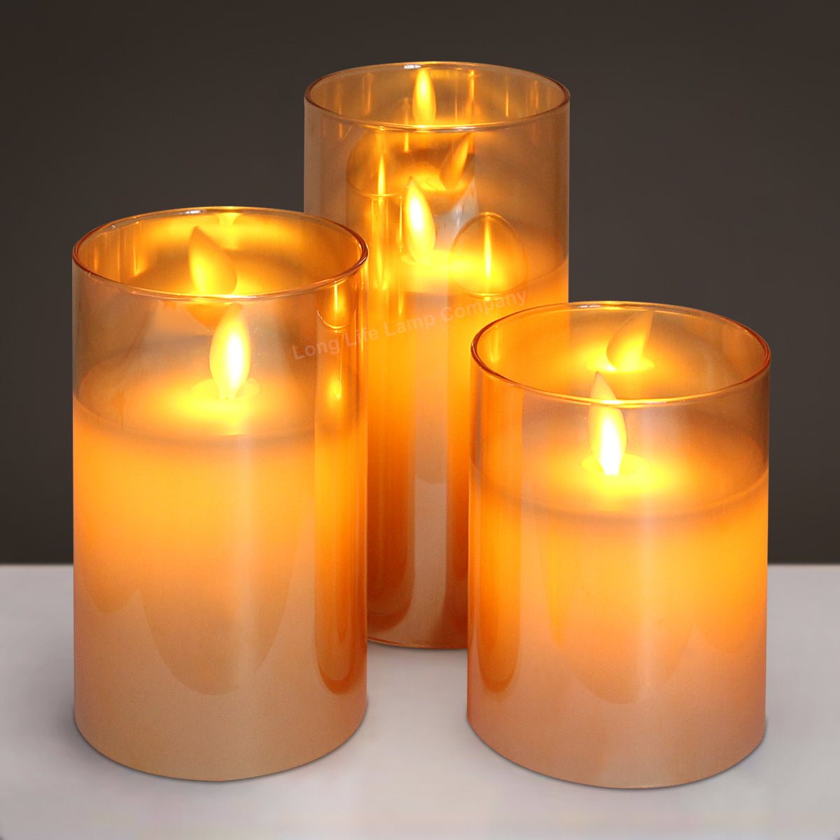 Set of 3 USB Rechargeable LED Wax Gold Glass Flameless Candles with Remote Control - Energy Light Bulbs - Free delivery on all orders