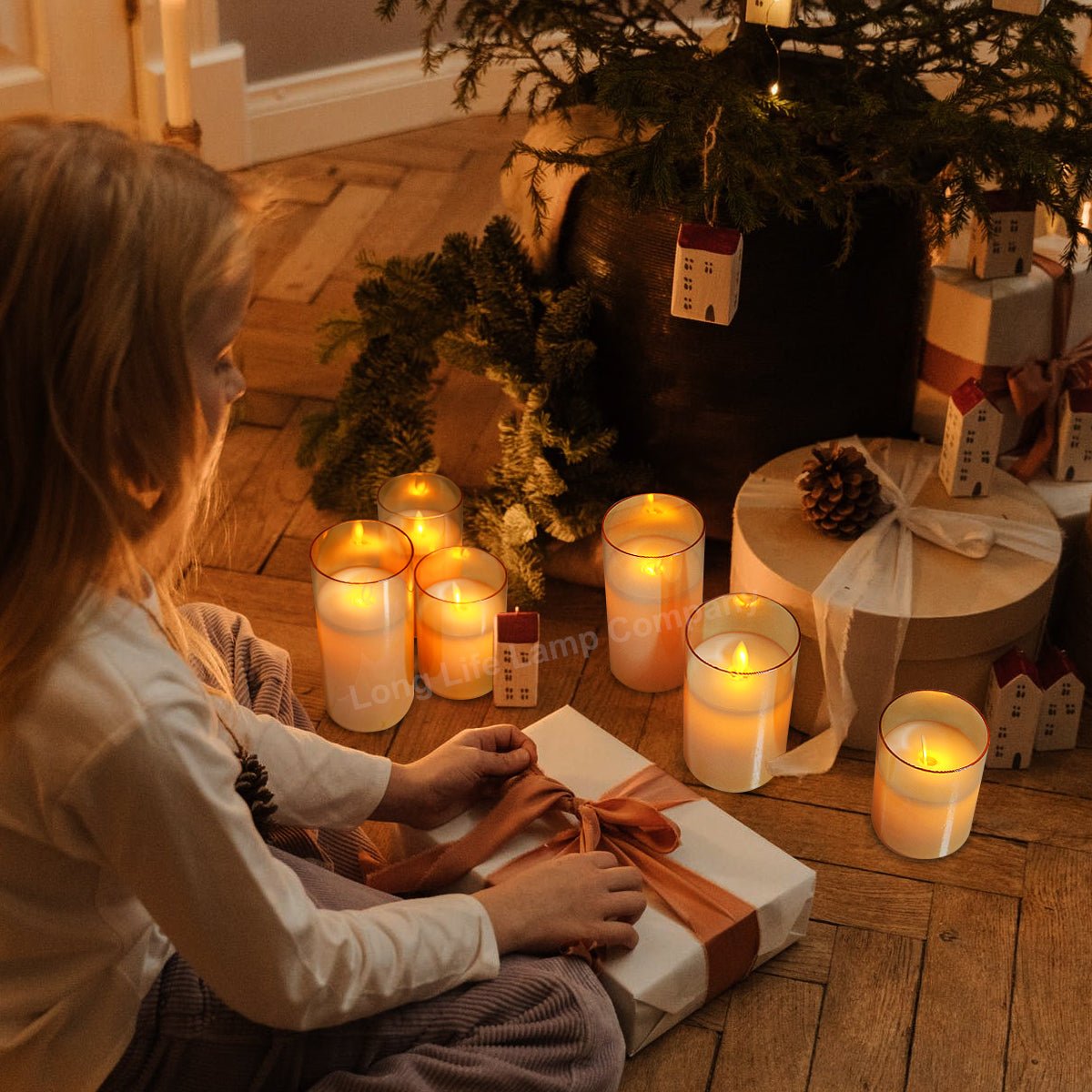 Set of 3 USB Rechargeable LED Wax Gold Glass Flameless Candles with Remote Control - Energy Light Bulbs - Free delivery on all orders