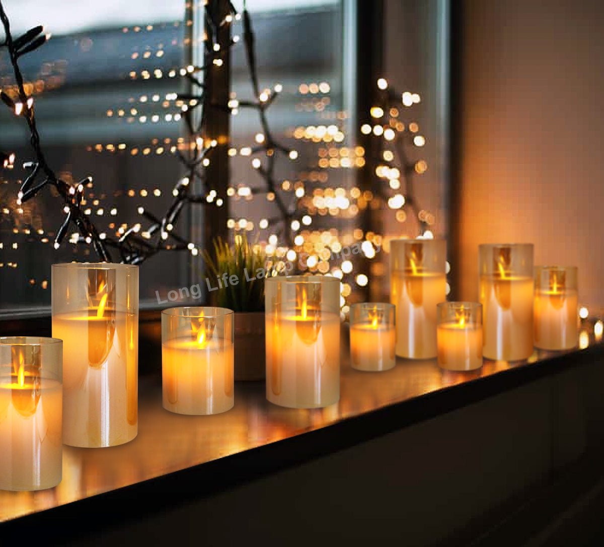 Set of 3 USB Rechargeable LED Wax Gold Glass Flameless Candles with Remote Control - Energy Light Bulbs - Free delivery on all orders