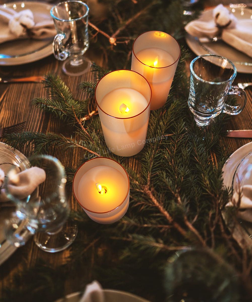 Set of 3 USB Rechargeable LED Wax Gold Glass Flameless Candles with Remote Control - Energy Light Bulbs - Free delivery on all orders