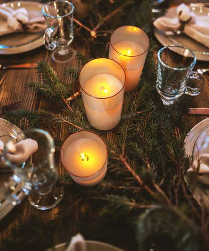 Set of 3 USB Rechargeable LED Wax Gold Glass Flameless Candles with Remote Control - Energy Light Bulbs - Free delivery on all orders
