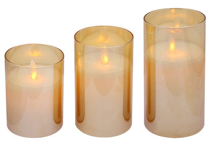 Set of 3 USB Rechargeable LED Wax Gold Glass Flameless Candles with Remote Control - Energy Light Bulbs - Free delivery on all orders