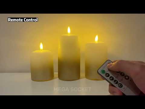 Set Of 3 USB Rechargeable LED Wax Gold Painted and White Flameless Candles With Remote Control - Energy Light Bulbs - Free delivery on all orders