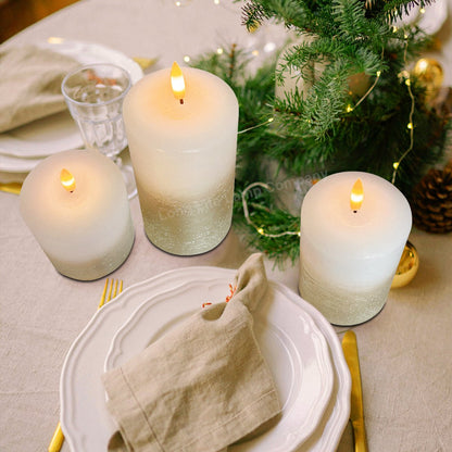Set Of 3 USB Rechargeable LED Wax Gold Painted and White Flameless Candles With Remote Control - Energy Light Bulbs - Free delivery on all orders