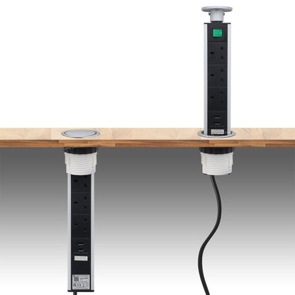 Silver Top Power Tower Pop Up Socket With 2 USB Charging Port 3 Plug Sockets - Energy Light Bulbs - Free delivery on all orders
