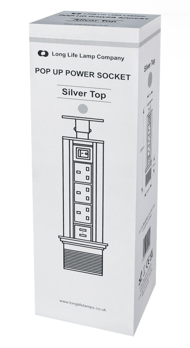 Silver Top Power Tower Pop Up Socket With 2 USB Charging Port 3 Plug Sockets - Energy Light Bulbs - Free delivery on all orders