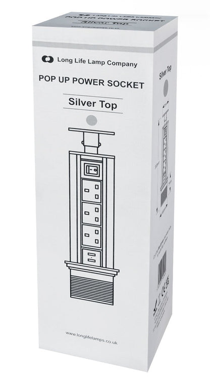 Silver Top Power Tower Pop Up Socket With 2 USB Charging Port 3 Plug Sockets - Energy Light Bulbs - Free delivery on all orders