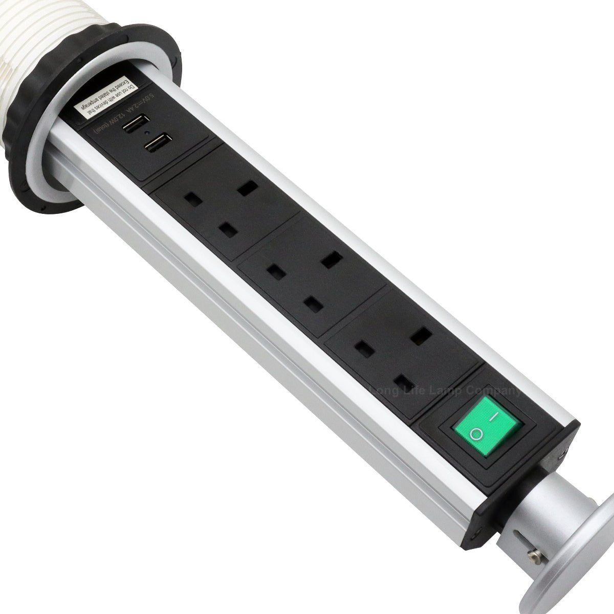 Silver Top Power Tower Pop Up Socket With 2 USB Charging Port 3 Plug Sockets - Energy Light Bulbs - Free delivery on all orders