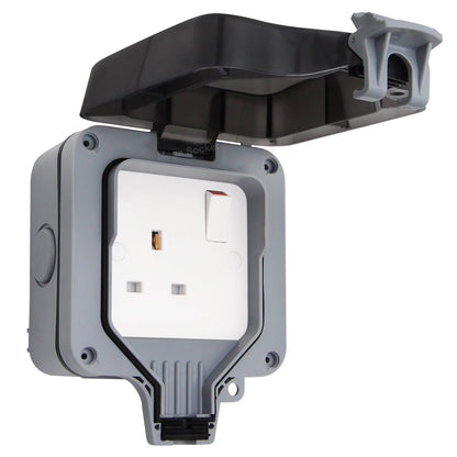 Single 13A 1 - Gang Weatherproof Outdoor Switched Socket IP66 Rated - Energy Light Bulbs - Free delivery on all orders