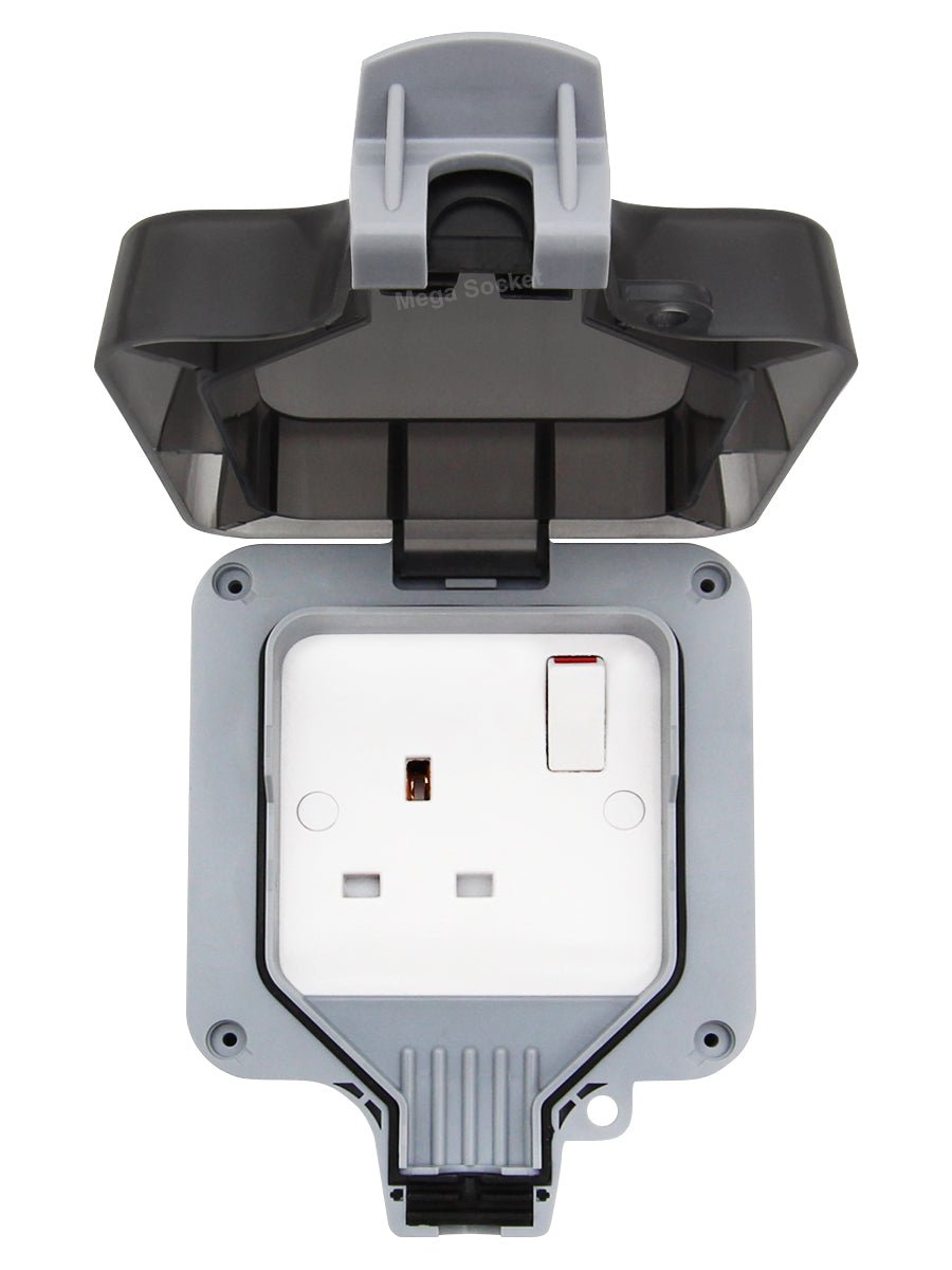 Single 13A 1 - Gang Weatherproof Outdoor Switched Socket IP66 Rated - Energy Light Bulbs - Free delivery on all orders