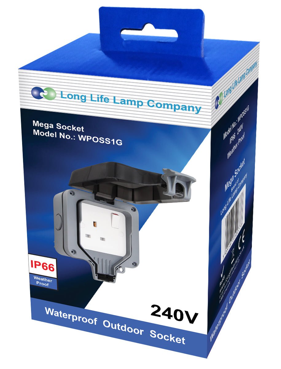 Single 13A 1 - Gang Weatherproof Outdoor Switched Socket IP66 Rated - Energy Light Bulbs - Free delivery on all orders