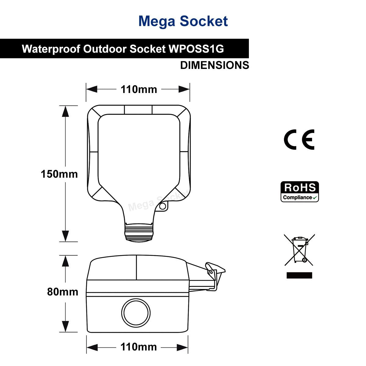 Single 13A 1 - Gang Weatherproof Outdoor Switched Socket IP66 Rated - Energy Light Bulbs - Free delivery on all orders
