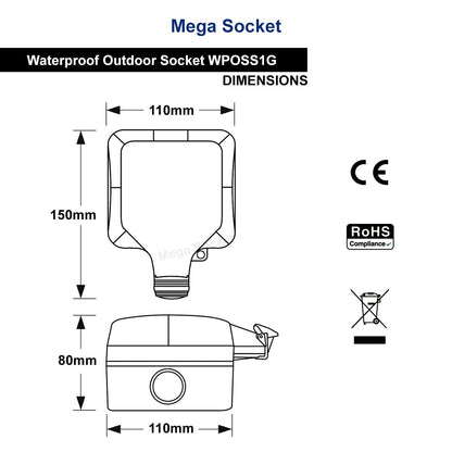 Single 13A 1 - Gang Weatherproof Outdoor Switched Socket IP66 Rated - Energy Light Bulbs - Free delivery on all orders