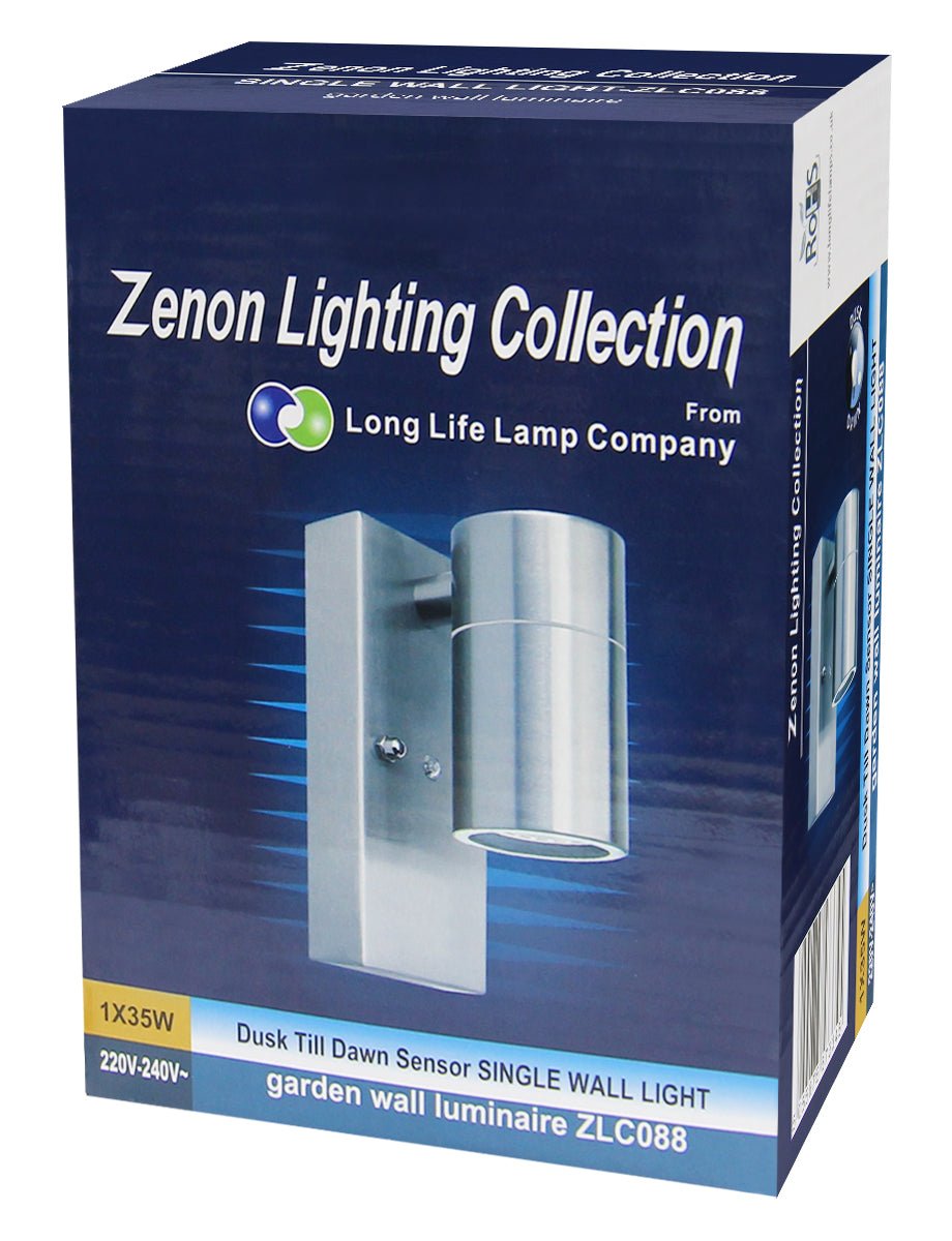 Single Outdoor Wall Light Dusk Till Dawn Sensor Stainless Steel Finish IP65 - Energy Light Bulbs - Free delivery on all orders