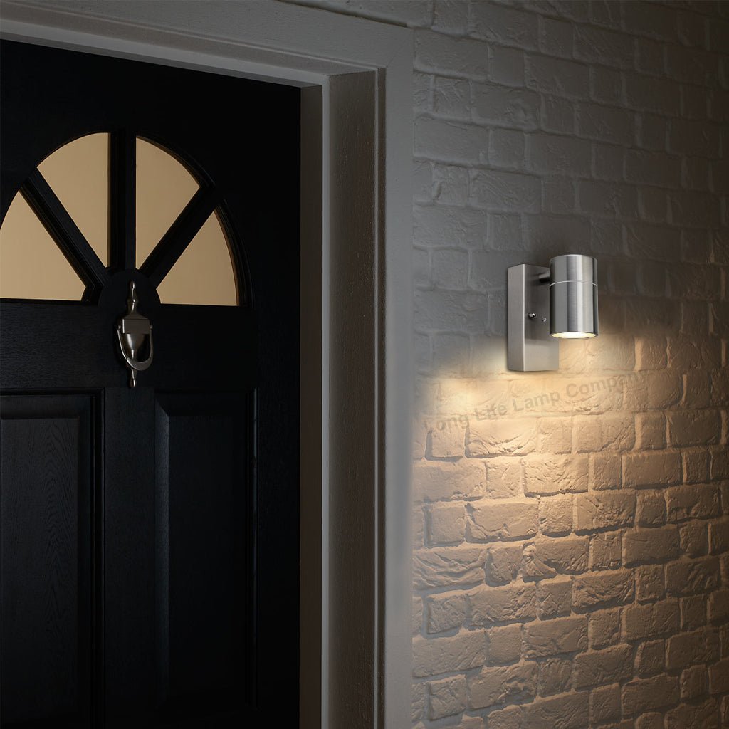 Single Outdoor Wall Light Dusk Till Dawn Sensor Stainless Steel Finish IP65 - Energy Light Bulbs - Free delivery on all orders