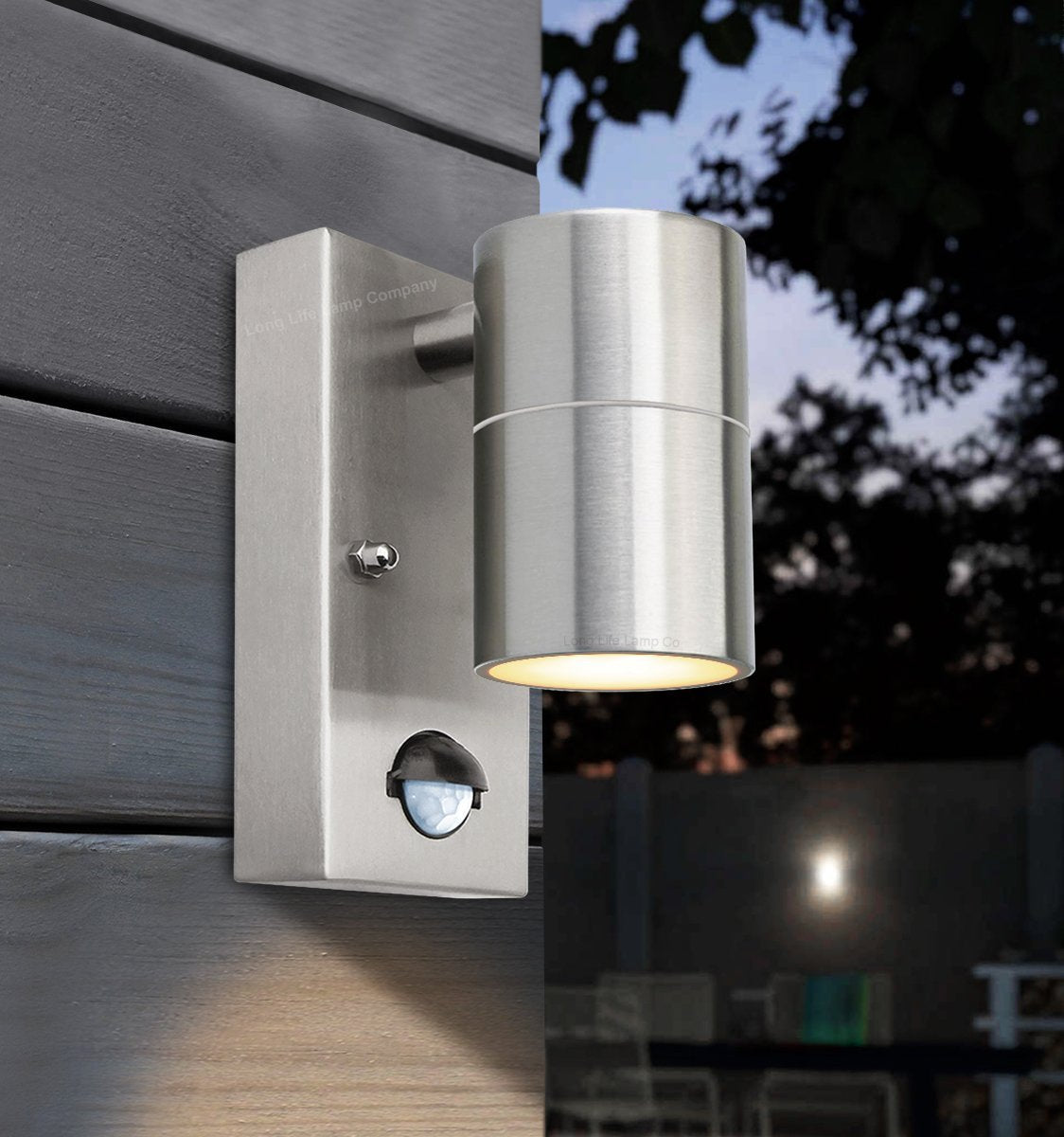 Single Outdoor Wall with PIR Movement Sensor Stainless Steel - Energy Light Bulbs - Free delivery on all orders
