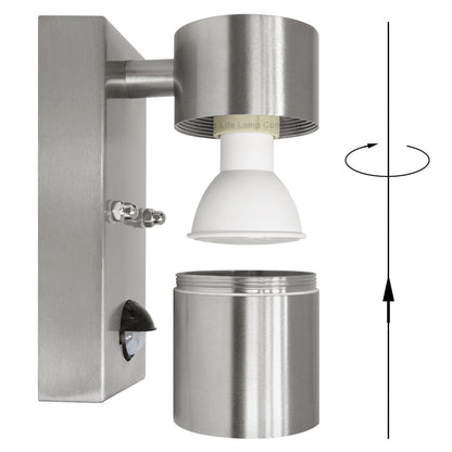 Single Outdoor Wall with PIR Movement Sensor Stainless Steel - Energy Light Bulbs - Free delivery on all orders