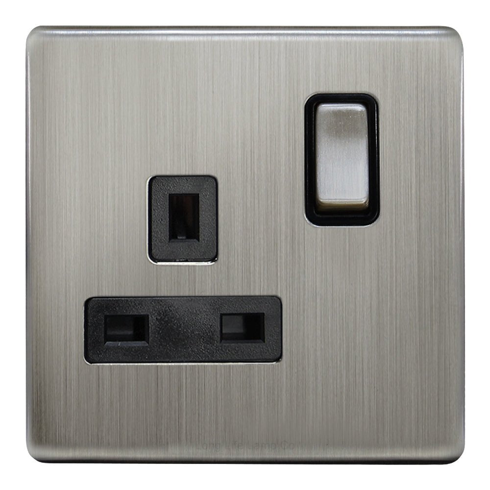 Single Wall Socket Switched Gloss Brushed Chrome 1 Gang Screwless 13a Single Pole - Energy Light Bulbs - Free delivery on all orders