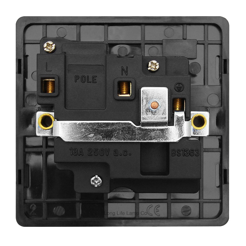 Single Wall Socket Switched Gloss Brushed Chrome 1 Gang Screwless 13a Single Pole - Energy Light Bulbs - Free delivery on all orders