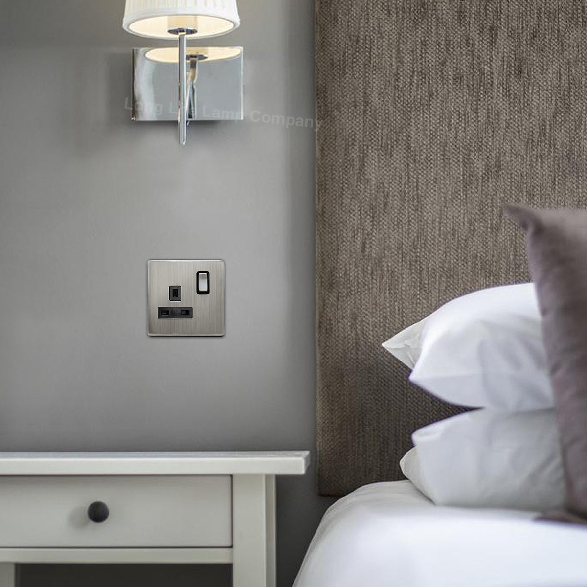 Single Wall Socket Switched Gloss Brushed Chrome 1 Gang Screwless 13a Single Pole - Energy Light Bulbs - Free delivery on all orders