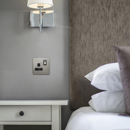 Single Wall Socket Switched Gloss Brushed Chrome 1 Gang Screwless 13a Single Pole - Energy Light Bulbs - Free delivery on all orders
