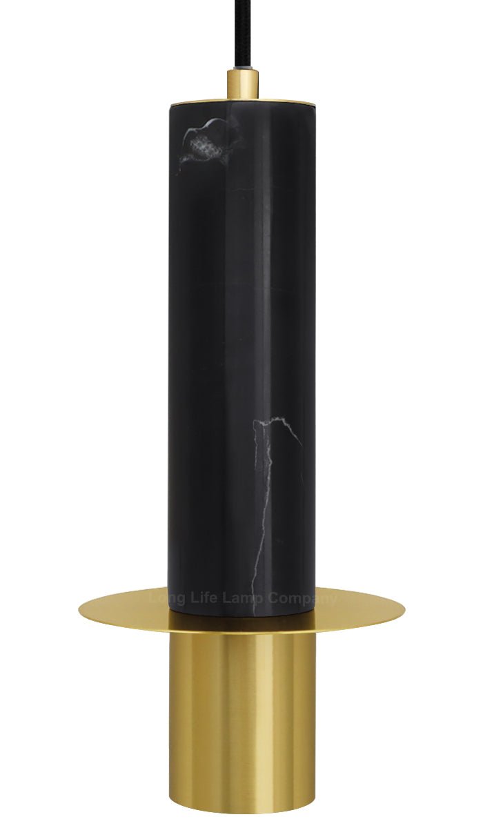 Slim Tubular Modern Black Marble Ceiling Pendant Lamp Shade Brass Holder - Energy Light Bulbs - Free delivery on all orders