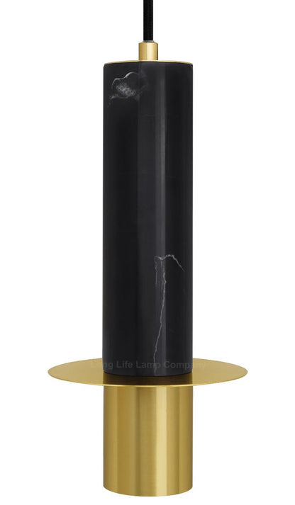 Slim Tubular Modern Black Marble Ceiling Pendant Lamp Shade Brass Holder - Energy Light Bulbs - Free delivery on all orders
