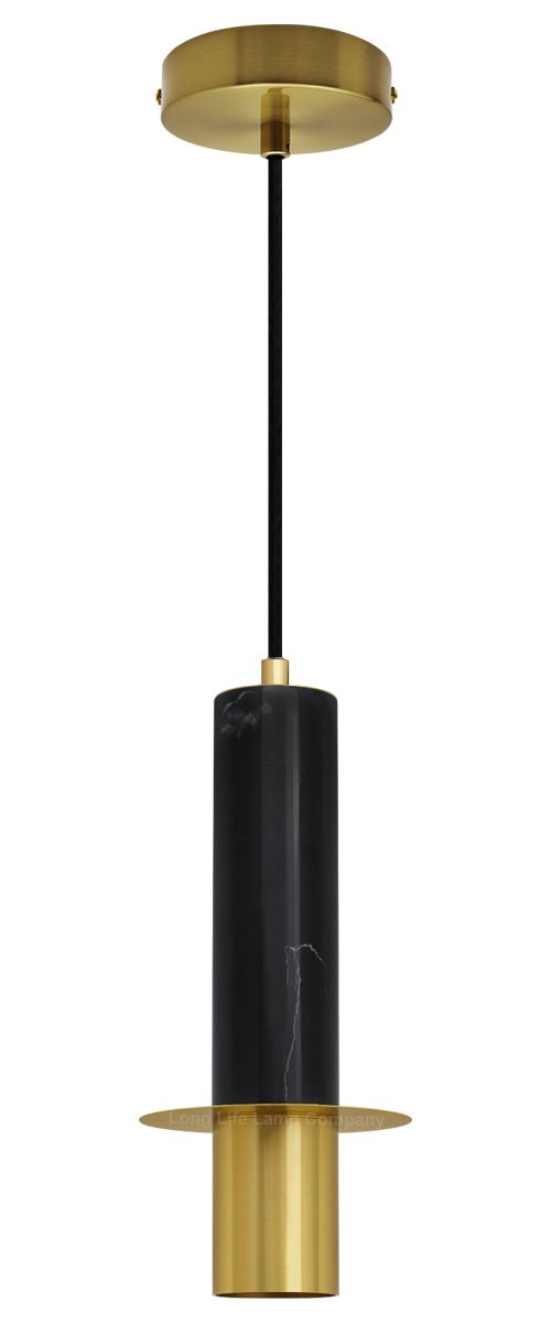 Slim Tubular Modern Black Marble Ceiling Pendant Lamp Shade Brass Holder - Energy Light Bulbs - Free delivery on all orders